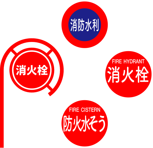 消火栓、消防水利などの標識サンプル